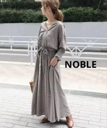 NOBLE 노블 체크 무늬 긴팔 셔츠 맥시 길이 원피스 38