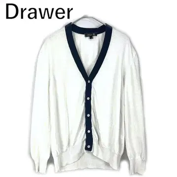 드로어 Drawer 가디건 바이컬러 로고 자수 화이트 네이비