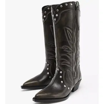 ZARA 스터드 장식 카우보이 부츠 38