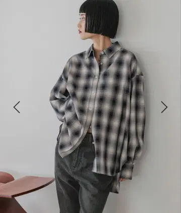 로리즈팜 모듬 체크 BIG 셔츠 블랙 옴브레 체크