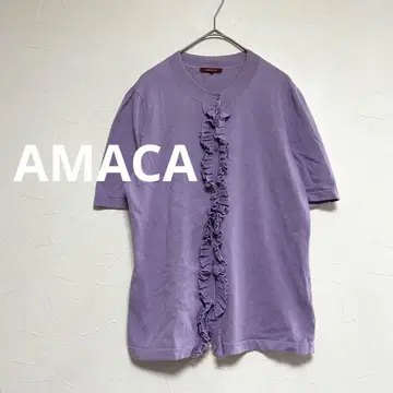 아마카 AMACA 프릴 코튼 니트 가디건 반팔 퍼플 L