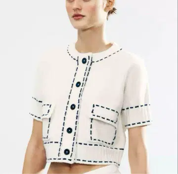 ZARA 스티치 숏 슬리브 니트 자켓