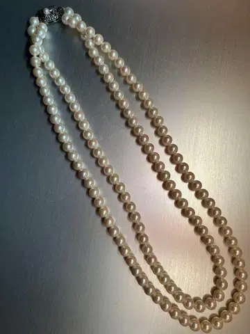 빈티지 페이크 펄 2연 목걸이 화이트