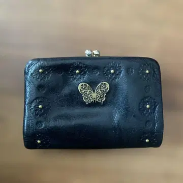 ANNA SUI 블랙 가죽 나비 장식 접이식 지갑