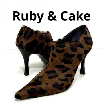 미사용 새상품 Ruby & Cake 레오파드 무늬 하이힐 부티 천연 가죽