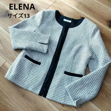 ELENA 노카라 트위드 자켓 네이비 사이즈 13