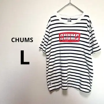 CHUMS 스트라이프 오버 사이즈 T셔츠 L 참스 화이트 블랙 보더