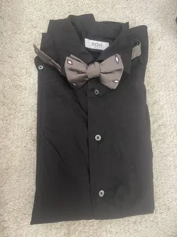 [ 새상품급 ] 윙카라 셔츠 블랙 피로연 신랑 나비 넥타이 포함