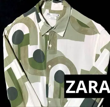 ZARA L M 올 패턴 기하학 레이온 그린 긴팔 셔츠