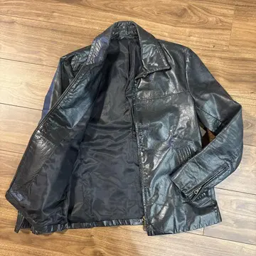 [ 레어 빈티지 ] 소가죽 천연 가죽 자켓 집업 광택 블랙