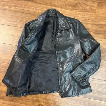 [ 레어 빈티지 ] 소가죽 천연 가죽 자켓 집업 광택 블랙