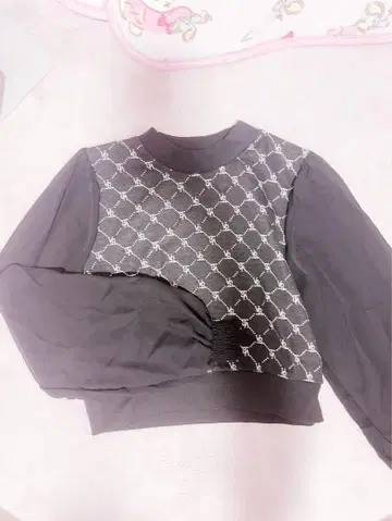 비침 벌룬 슬리브 블랙 상의