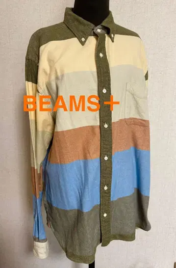 BEAMS+ 플란넬 멀티 컬러 버튼 다운 긴팔 셔츠 XL