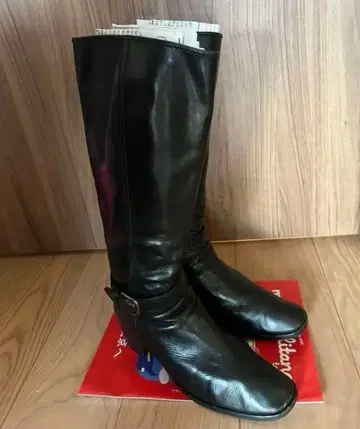 Michel Klein 천연 가죽 롱 부츠 블랙 스퀘어 토