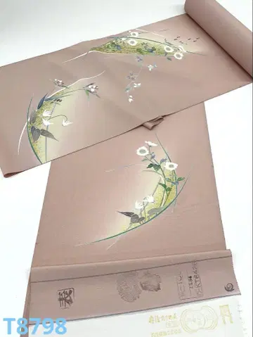 츠케사게 손그림 금채 낙관 들어간 순수 실크 옷감