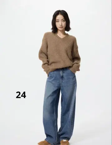 UNIQLO 배기 커브 청바지 짧은 기장 24