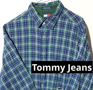 TommyJeans L XL 패턴 올 패턴 체크 파랑 그린 긴팔 셔츠