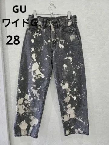 새상품급 GU 와이드 청바지 페인트 28인치