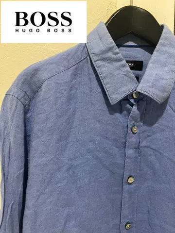 HUGO BOSS 린넨 셔츠 긴팔 무지 파랑 M 사이즈