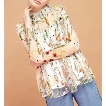 새상품급 시스터제인 보타니컬 자수 튤 블라우스 꽃무늬