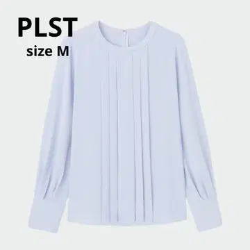 PLST 조젯 프론트 턱 블라우스 블루 M 비즈니스