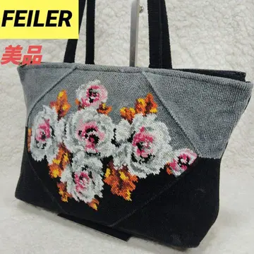 새상품급 FEILER 페이러 토트백 꽃무늬 슈니르 직조 블랙