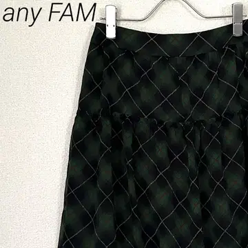 any FAM 미디 스커트 플레어 체크 무늬 시스루 안감 부착