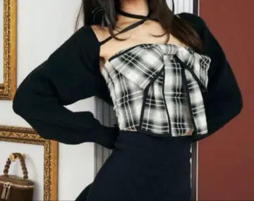 다리치 리본 포함 체크 무늬 베어탑