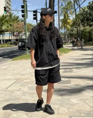 premium nylon half sleeve shirt / black