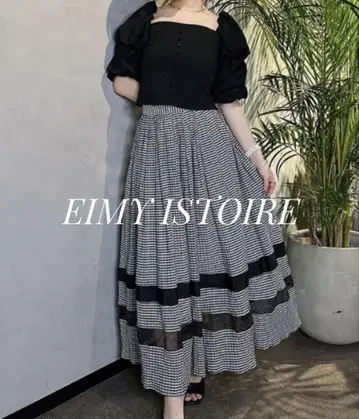 EIMY ISTOIRE 깅엄 체크 개더 플레어 스커트