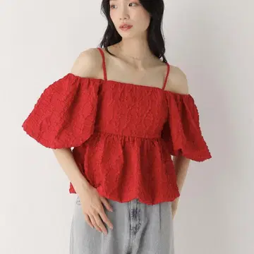Heather 멀티WAY 자카드 블라우스 오프숄더 레드
