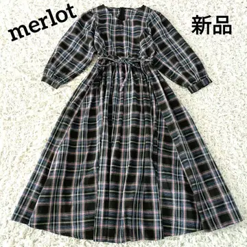 새상품 merlot 체크 허리 리본 롱 원피스