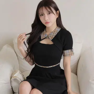 LIP SERVICE 체크 컬러 플레어 니트 원피스