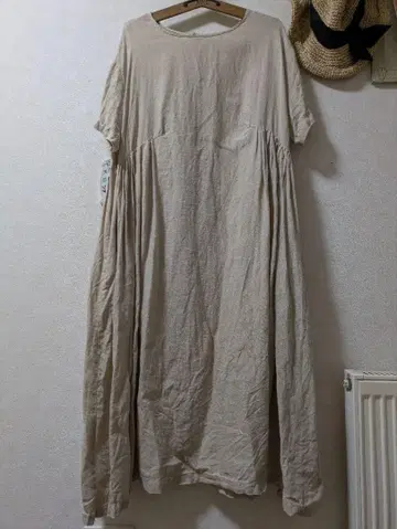 SO 린넨 반팔 원피스 베이지