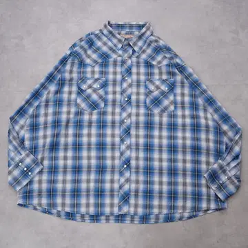 Wrangler 랭글러 체크 셔츠 구제 의류 긴팔 3XL 파랑 14812