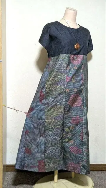 오시마 츠무기 기모노 리메이크 롱 원피스 916