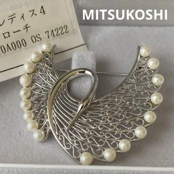 미츠코시 구매 SILVER 각인 백조 진주 펄 브로치 MITSUKOSHI
