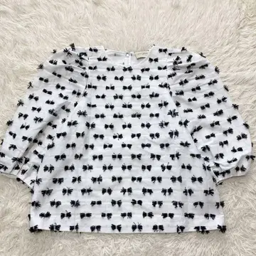 UNITED ARROWS 리본 컷 자카드 블라우스 화이트 38