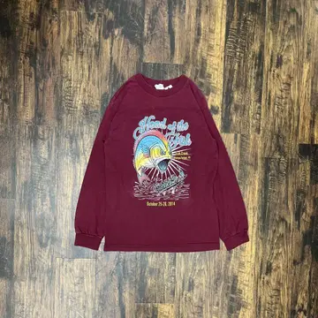 Alstyle S 긴팔 티셔츠 버건디 물고기 디자인 낚시 대회