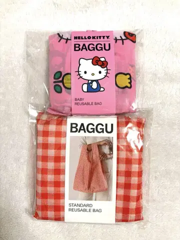 BAGGU 레드 깅엄 체크 키티 에코백 세트 KITTY