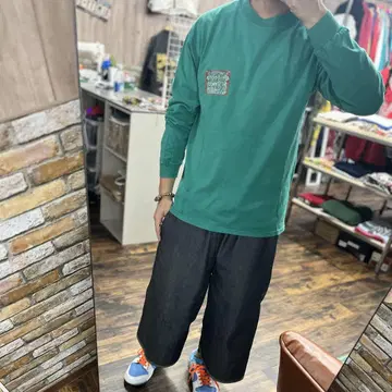 Hanes M Hawaiian Surfrider 그린 아메카지 구제 의류