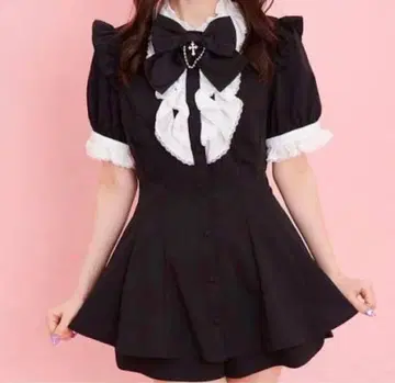 시크릿 허니 블랙 리본 포함 프릴 셋업