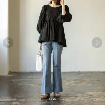 노블 범피 코튼 퍼프 슬리브 블라우스 볼륨 슬리브 블랙