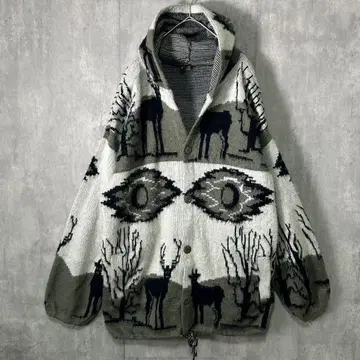 에콰도르제 니트 후드티 올 패턴 네이티브 빈티지 울