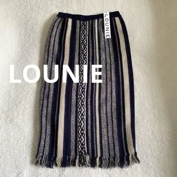 [ 새상품 ] LOUNIE 자카드 니트 스커트 프린지 스트라이프 롱