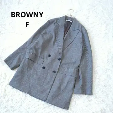 BROWNY 하운드투스 체크 무늬 더블 브레스트 테일러드 자켓 F