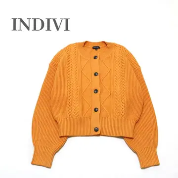 새상품급 INDIVI [세탁 가능] 아란 편직 숏 가디건