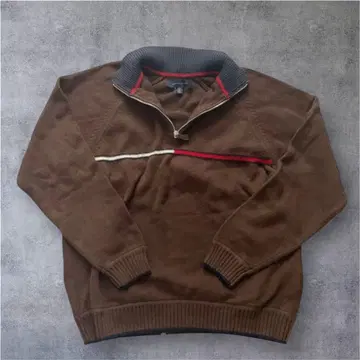 TOMMY HILFIGER 집업 스웨터 M 브라운 하프 지퍼