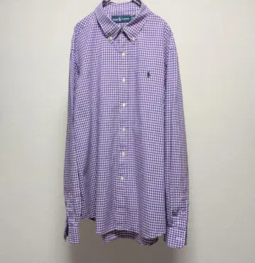 랄프 로렌 90s 깅엄 체크 퍼플 XL 오버