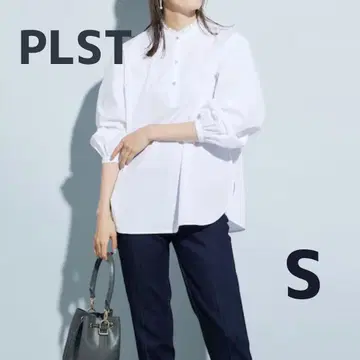 [ 택 포함 새상품 ] 프릴 넥 비쥬 버튼 블라우스 긴팔 화이트 S